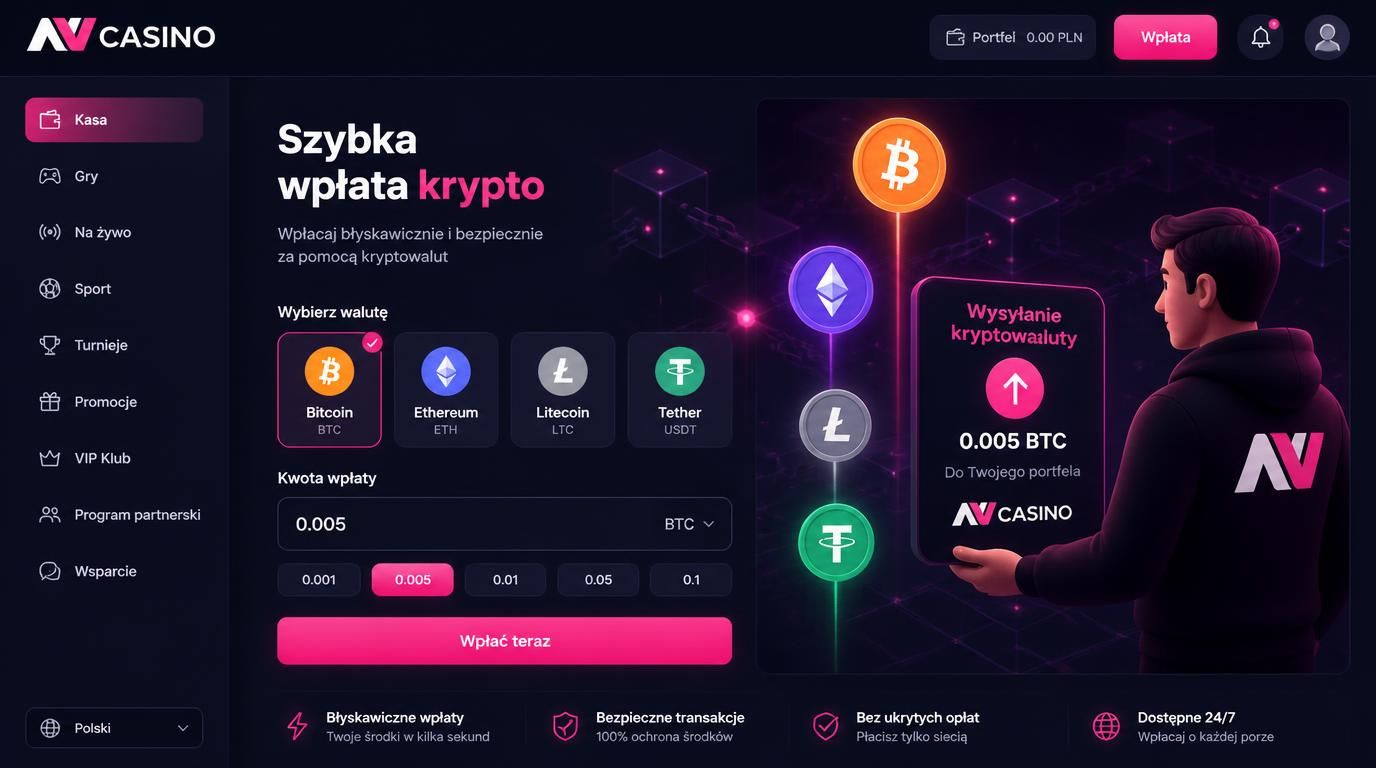  wpłata kryptowalutą w NV Casino z ikonami krypto 
