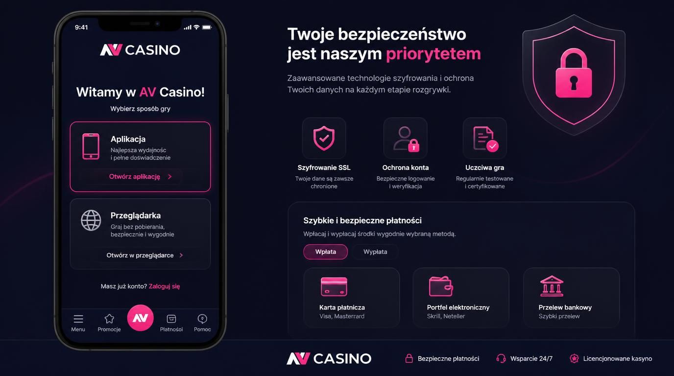 Ekran wyboru aplikacji vs przeglądarki z ikonami bezpieczeństwa i płatności.