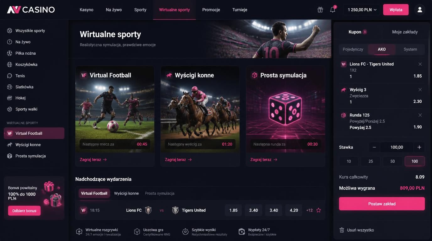 Zrzut ekranu wirtualnych sportów NV Casino